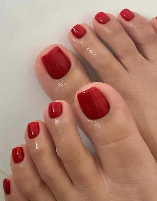 ‏Red Toenails Fake Toe Nails Natural