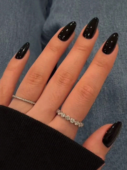 Black Glossy fake nail set