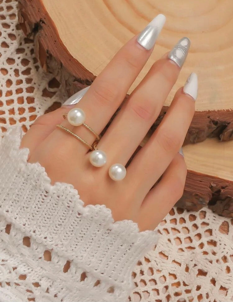 2pcs simple faux pearl open ring set