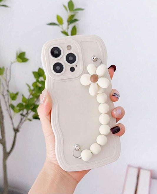 Tpu wave shaped anti-drop case with diy pearl bracelet phone chain