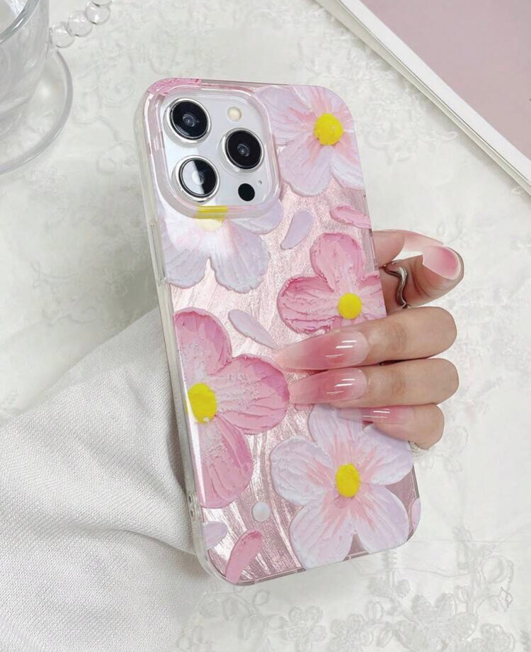 Transparent glossy cherry blossom printed phone case