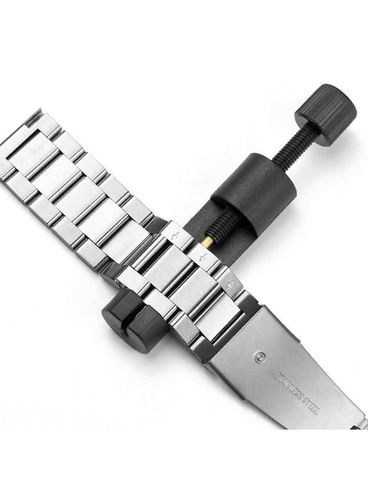 Solid stainless steel watch band adjustment tool for resizing and removal