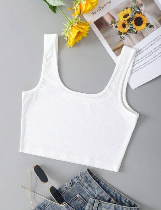 Solid Scoop Neck Crop Wide Strap Top