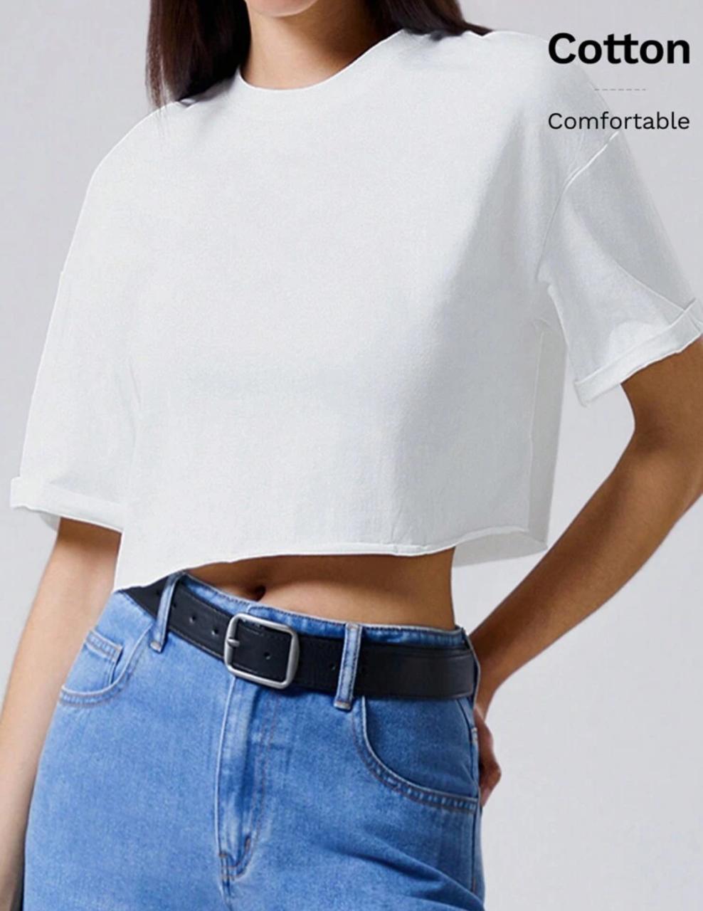 Summer Outfits Drop Shoulder Solid Crop Top-Trendy Basics