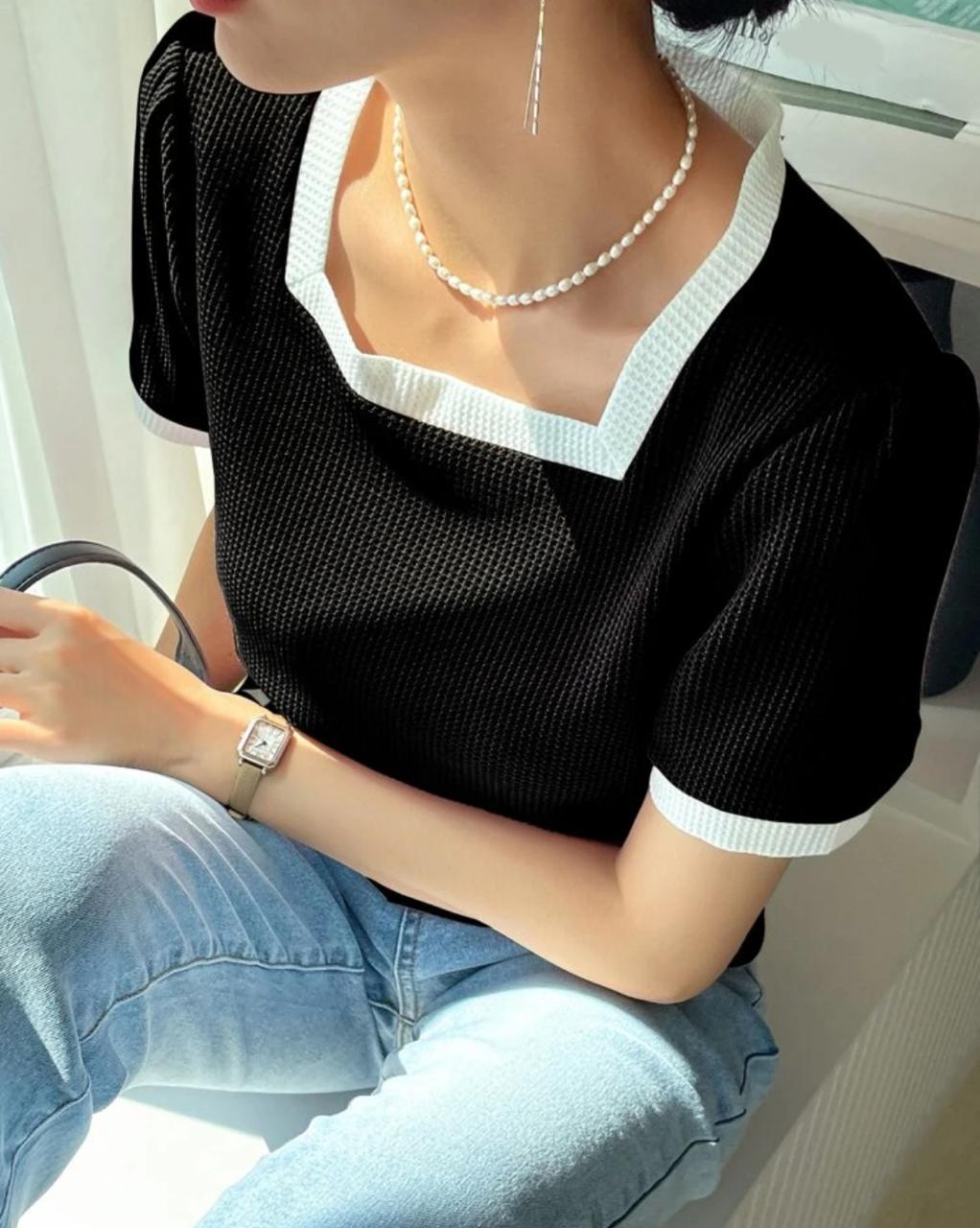 Square Neck Contrast Binding Tee