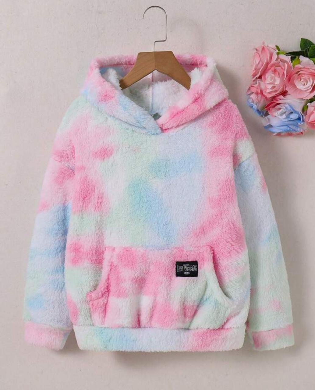 Tie-Die Fleece-Lined Hooded Long Sleeve Casual Warm Sweatshirt