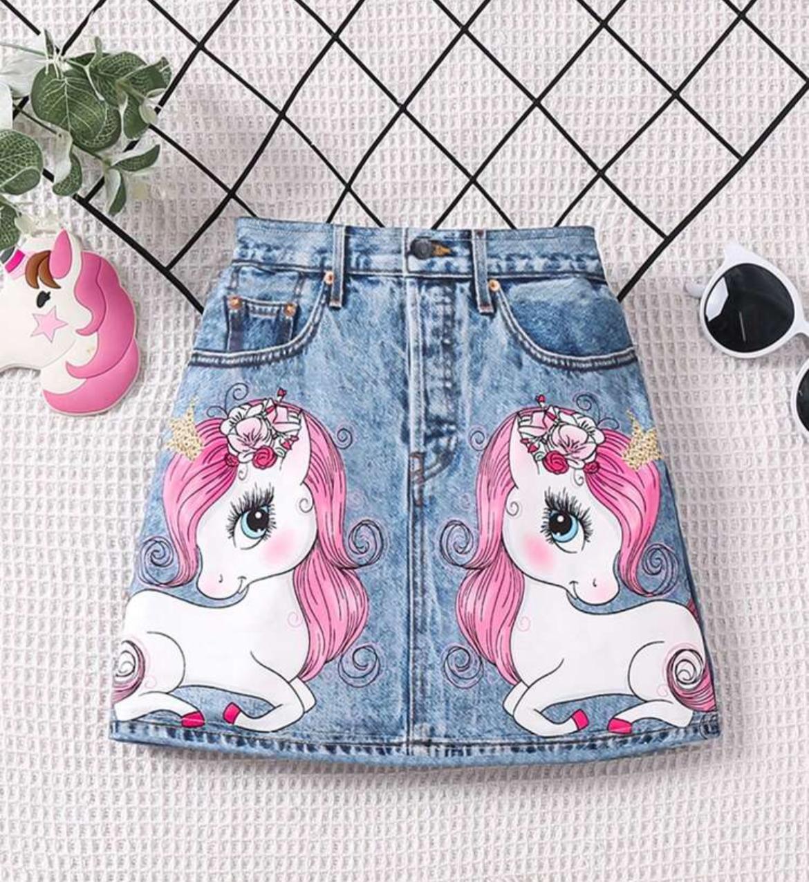 Young Girl Cute Cartoon Unicorn Printed Skirt