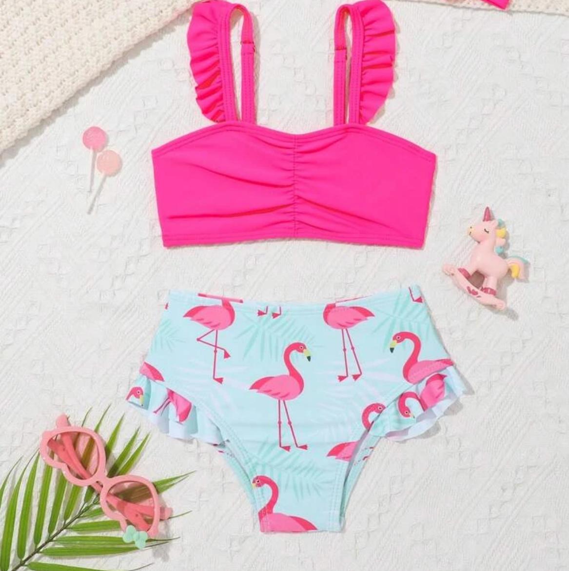 Baby Girl Flamingo Print Ruffle Trim Beachwear