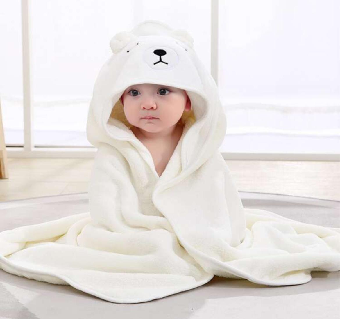 Baby Cartoon Hooded Coral Fleece Bathrobe