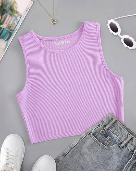 Solid Ribbed Knit Tank Top