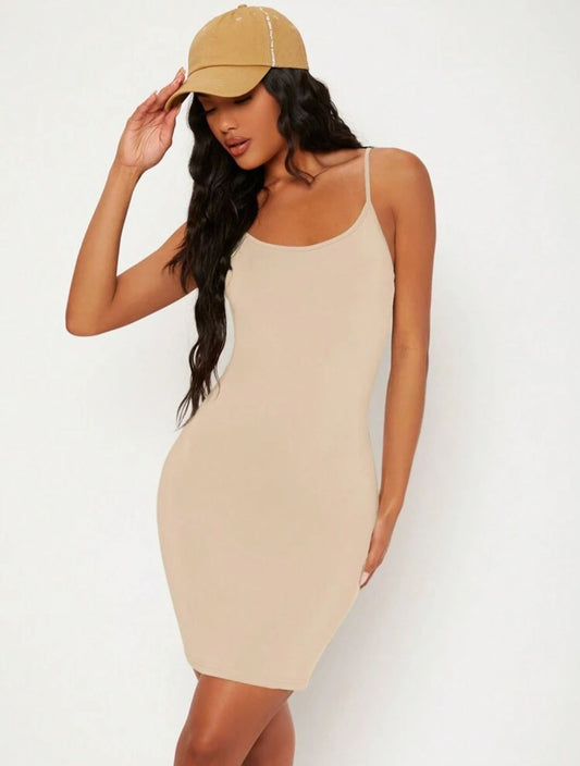 Basics Solid Color Slim Fit Spaghetti Strap Dress