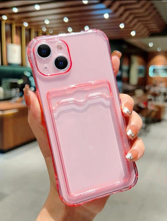 Apple Pink Clear Card Slot Phone Case