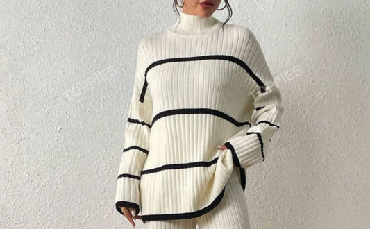 Striped Pattern Drop Shoulder Sweater