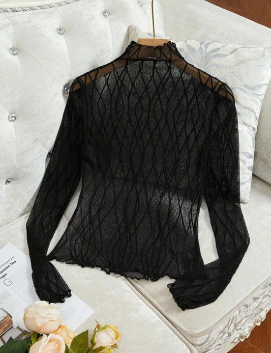 Stand Collar Long Sleeve Mesh Design