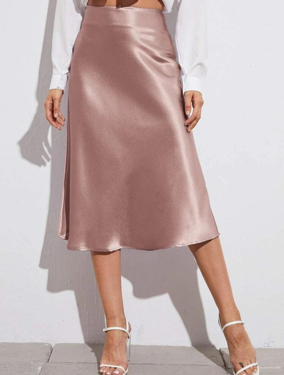 Zipper Side Solid Satin Skirt