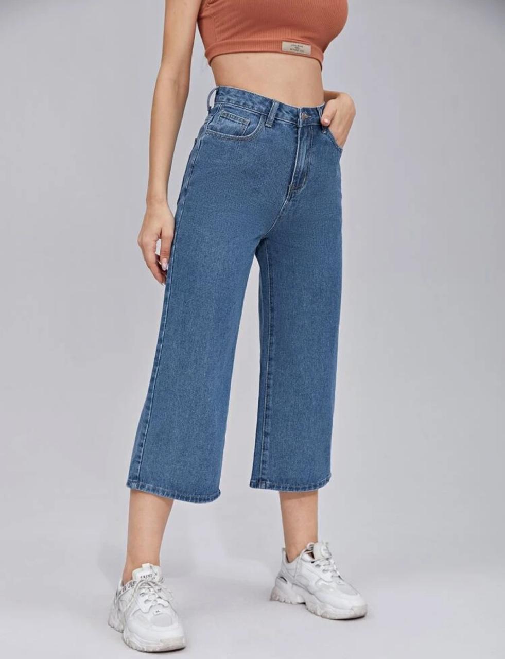 Zipper Fly Wide Leg Crop Jeans