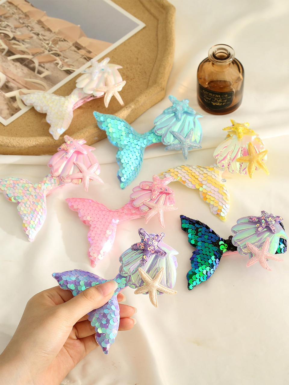 6pcs Cute Girls Glitter Mermaid Tail Hair Clip