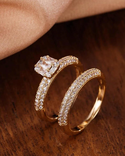 2pcs Cubic Zirconia Decor Ring