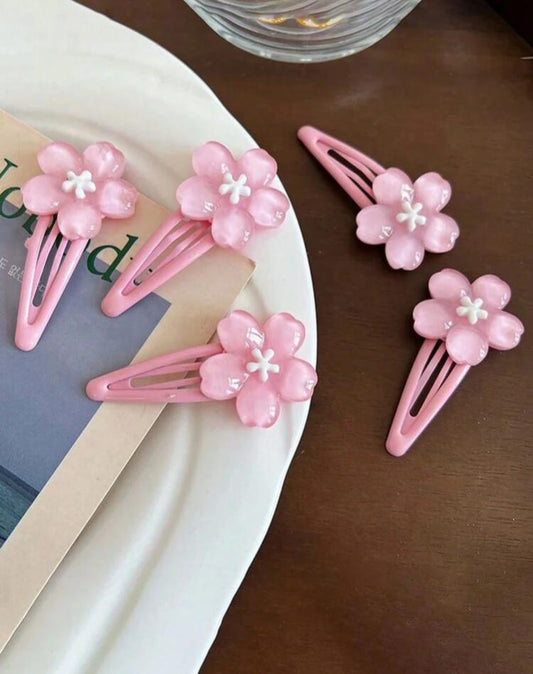 5pcs sweet pink cherry blossom hair clips