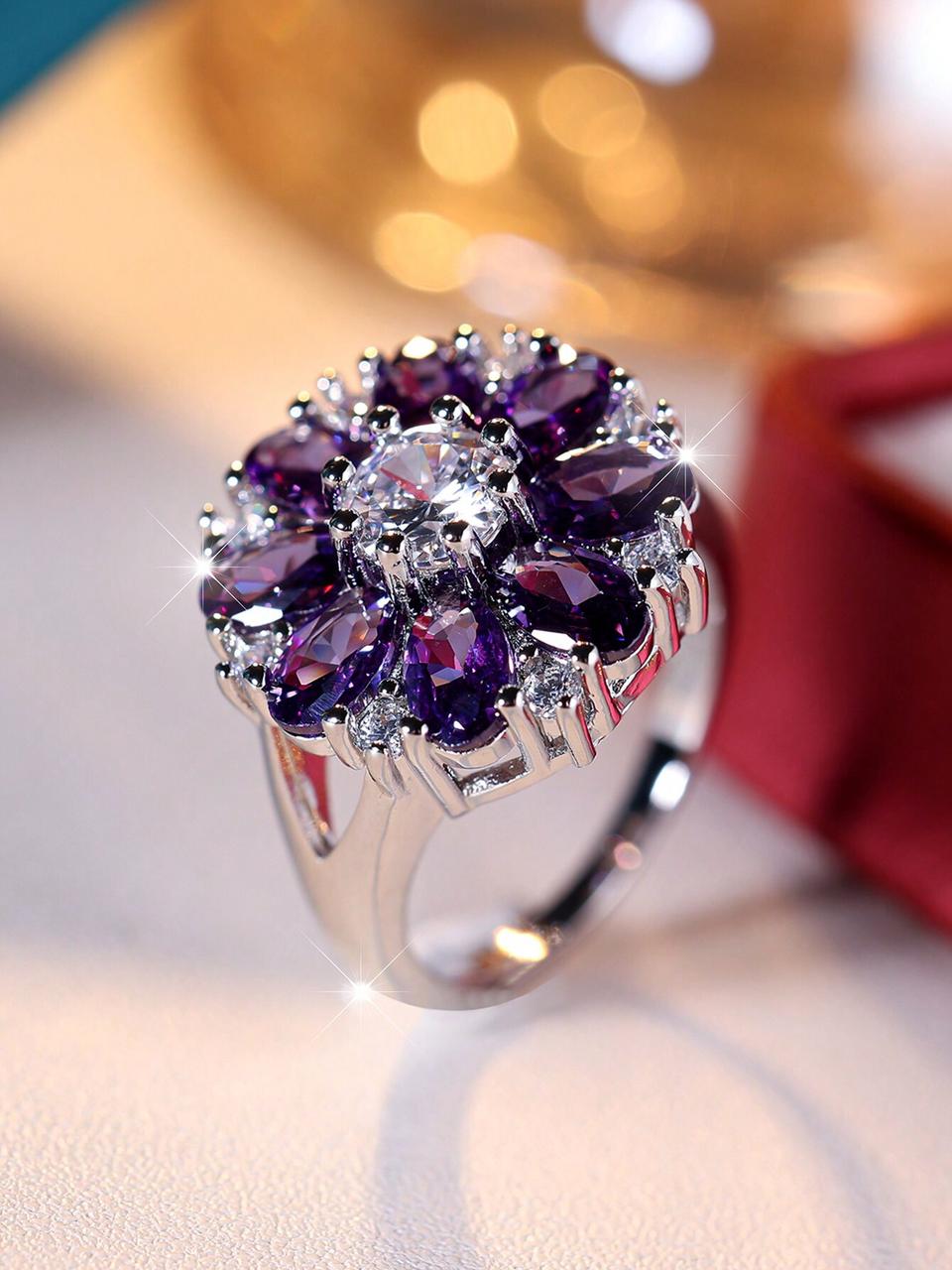 zirconia petal flower shaped simple elegant ring